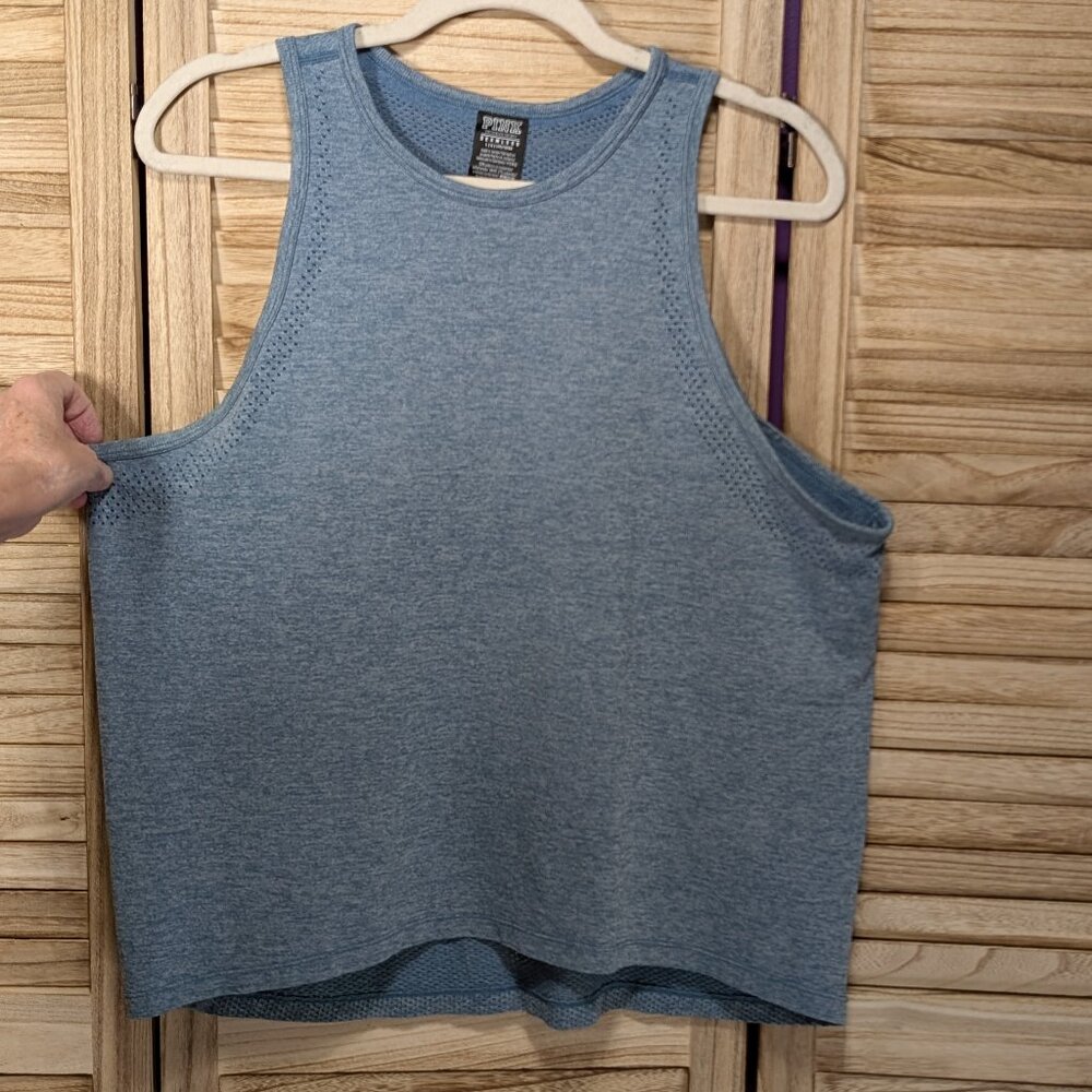 PINK Victoria's Secret Tank Top Blue/Green SEAMLESS Sleeveless Size Large